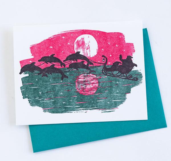 Santa's Dolphins Letterpress Holiday Card Boxed Set