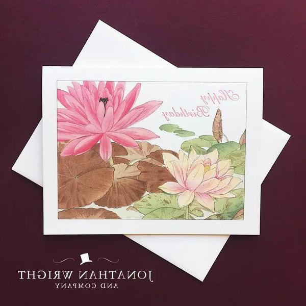 Woodblock Waterlily Birthday Note Card