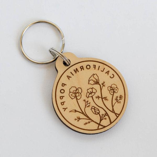 California Poppy Wood Keychain