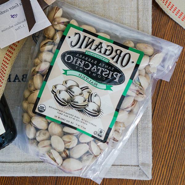 bag of Santa Barbara Organic Pistachios Salted displayed