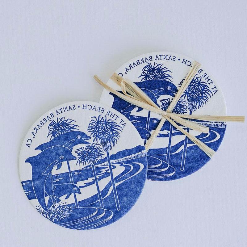 At The Beach Dolphin Letterpress Coasters