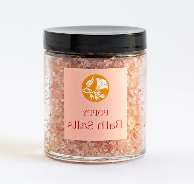 Poppy bath salts in glass jar